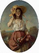 Camille Roqueplan Girl with flowers France oil painting artist